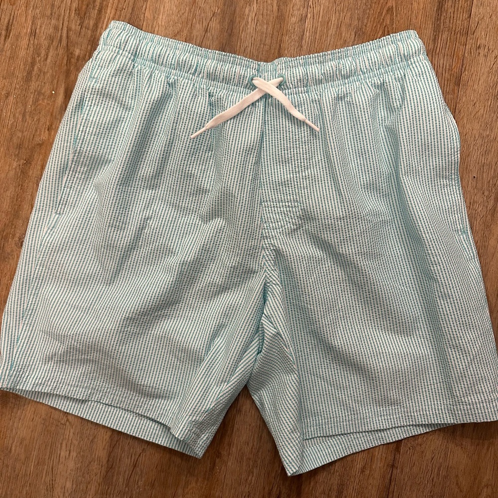 Old Navy Men's Light Blue Striped Swim Trunks